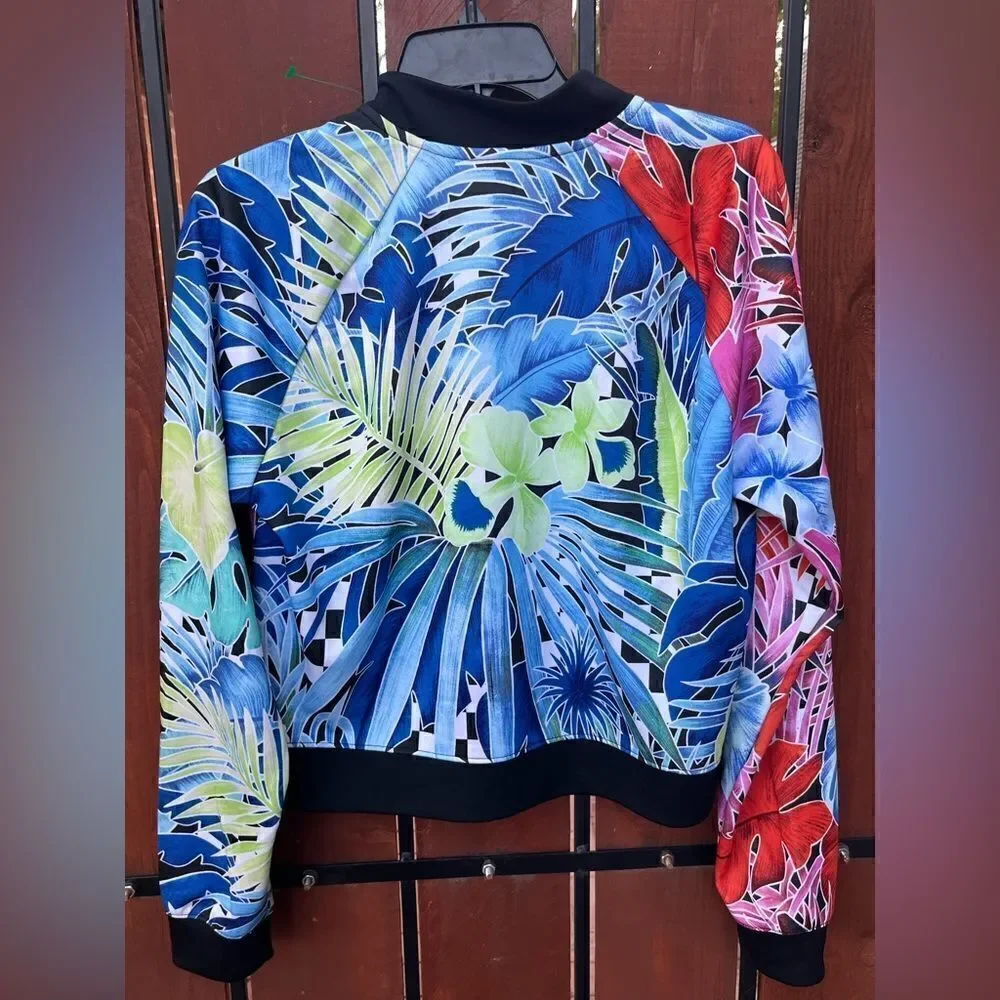 Nike Tropical Floral Print Athletic Bomber Jacket L